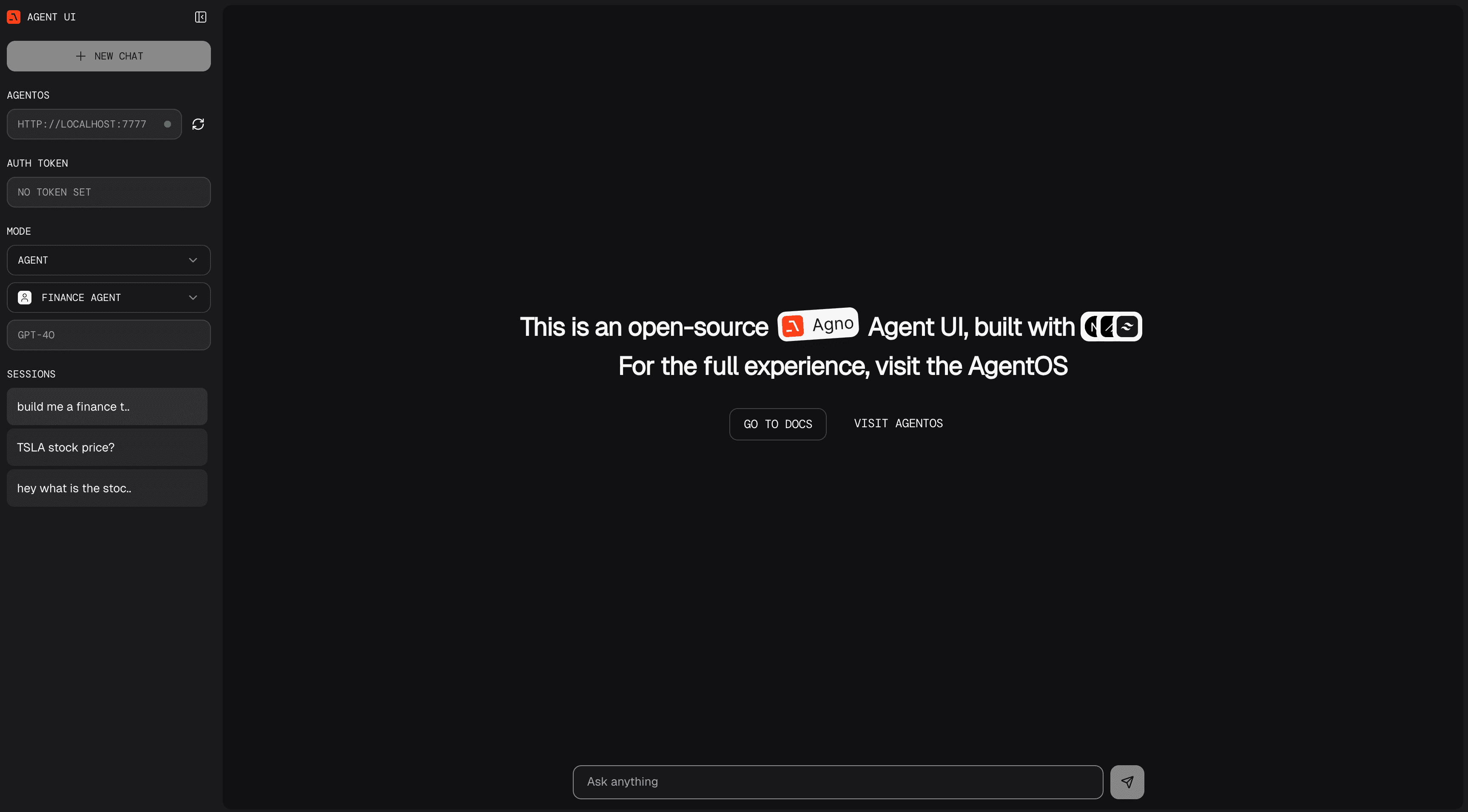 Agent UI homepage